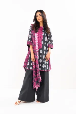 3 Pc Embroidered Lawn Suit With Net Dupatta