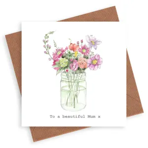 Beautiful Mum Jar of Flowers Card