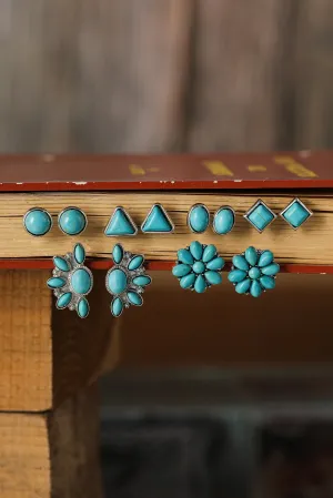 Green 6Pcs Turquoise Boho Vintage Earrings Set