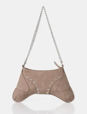 The Carmen Taupe Saddle Studded Chain Detail Shoulder Bag